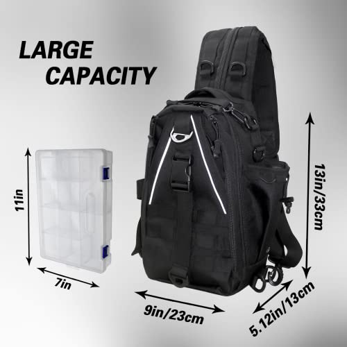 DEILAI Fishing Backpack, Lightweight Fishing Sling Bag with Plenty of Storage Space, Tackle Box Backpack with Rod Holder for Fly Fishing and Gifts for Men and Women