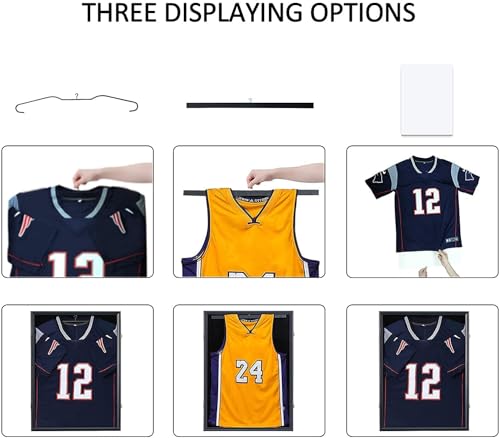 Temgee Jersey Display Frame 2 Pack Jersey Shadow Box for Baseball Basketball Football Soccer Hockey Sports Shirts, Uniform, 98%UV Protection Acrylic Glass, 2 Hanger(Black)