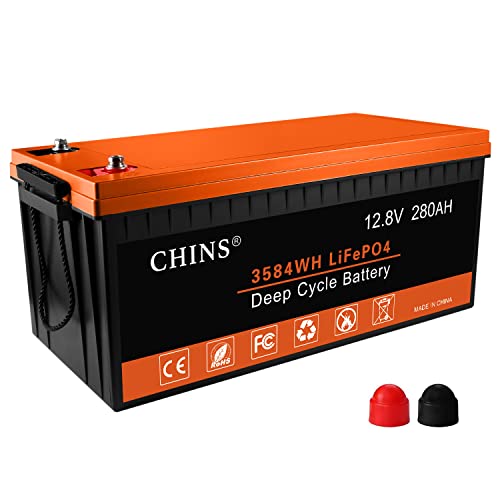 CHINS 2Pack LiFePO4 Battery 12V 280AH Lithium Battery, Built-in 200A BMS, 6000+ Cycles, Includes Low Temperature Cut-off Function, for RV, Off-Grid, Solar Power System, Home Backup, UPS, Marine