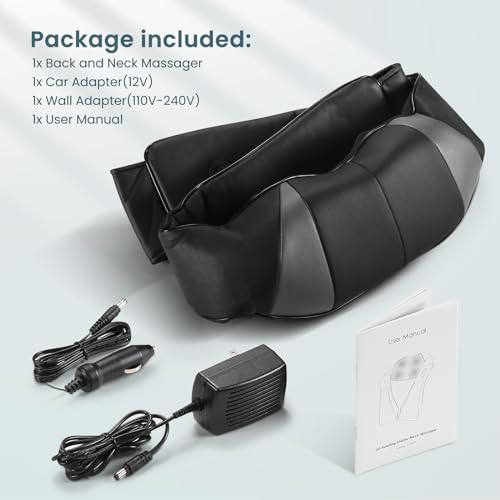 Careboda Shiatsu Neck and Back Massager with Soothing Heat, Electric Shoulder Massage 8 Nodes Deep Tissue 3D Kneading Massages for Pain Relief Gray