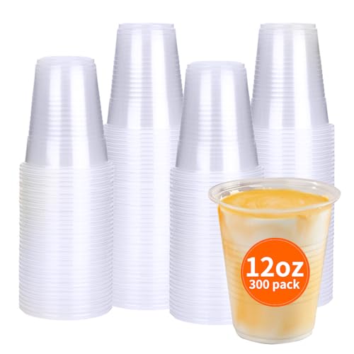 RACETOP Plastic Disposable Cups 12 oz 300 Pack, Clear Plastic Cups Bulk, Cold Drinking Party Cups, Transparent for Wedding,Thanksgiving, Christmas Party