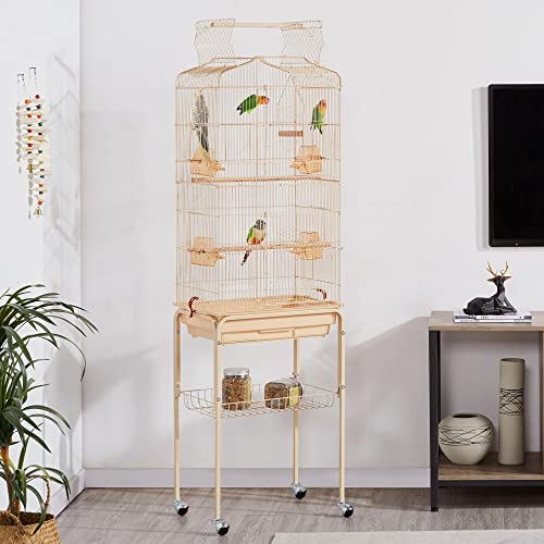 Yaheetech 64'' H Open Top Metal Medium Small Parrot Parakeet Bird Cage w/Double Doors, Slide-Out Tray & Detachable Rolling Stand