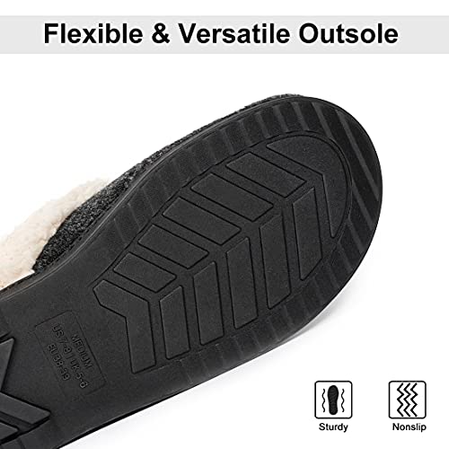 LongBay Women's Felt Sherpa Bedroom Slippers, Wool-Like Memory Foam House Shoes with Plush Fleece Lining, Slip-On Moc Clogs for Indoor Outdoor Black,5-6
