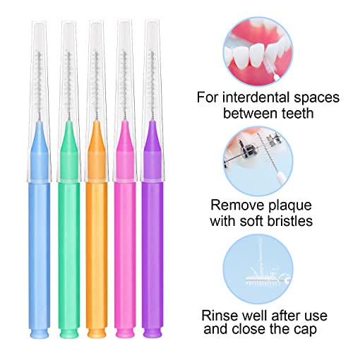 EasyHonor Braces Brush for Cleaner Interdental Brush Toothpick Dental Tooth Flossing Head Oral Dental Hygiene Flosser Toothpick Cleaners Tooth Cleaning Tool (5Colors,50pcs)