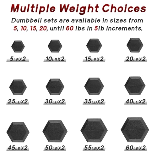 Ritfit 5-650 LBS PVC Encased Hex Dumbbell Sets with Optional Rack for Home Gym, Hand weight with Chrome Handle for Strength Training,Workouts,60LB
