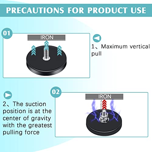 Flutesan Neodymium Magnet Rubber Coated Mounting Small Scratch Safe Black Stud Magnet Painted Surface Waterproof M6 Threaded with Bolts Nuts for Lighting Camera Tools(32 Packs,Black,1.69 Inch)