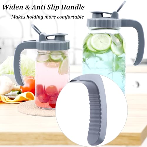 Mason Jar Pitcher 32 OZ Glass Pitcher With Pour Spout Lids Airtight Leak Proof 1 Quart Wide Mouth Water Pitcher With Handle And Flip Cap For Iced Tea, Milk, Sun Tea, Lemonade,Juice, Iced Coffee