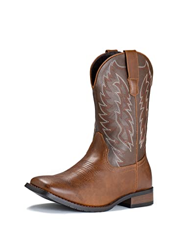 IUV Cowboy Boots For Men Western Boot Durable Classic Embroidered Square Toe Traditional Boots