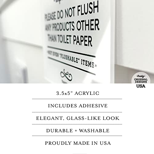 3.5x5 Inch Septic System Bathroom Sign, Do Not Flush Rules ~ Ready to Stick ~ Premium Finish, Durable
