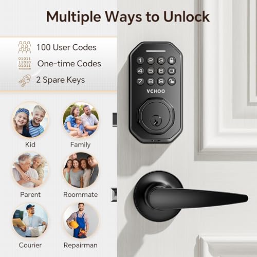 VCHOO Keyless Entry Door Lock Deadbolt with Handle Set Smart Locks for Front Door with Lever Handles Auto Locking, Anti-Peeping Password & Easy Installation for Homes Hotel Bedroom Doors IP54