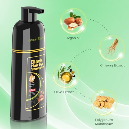 BELEZALIB Black Hair Dye Shampoo for Woman & Man, Argan Hair Color Shampoo 3 in 1, Semi-Permanent Gray Hair Coverage, Mild Formula, Lasts 30 Days(16.90 oz)