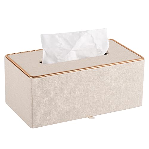 RHCSZ Fashion Leather Tissue Box Holder,Rectangular Tissue Box Cover for Bathroom Dresser Night Stand,Napkin Box Drawer Paper Dispenser,Home Office car Tissue Holder with Magnetic Bottom (Beige)