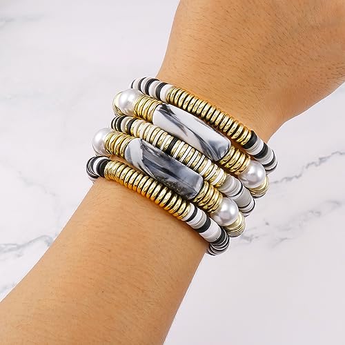 Black grey Bamboo Tube Bangles Bracelet Chunky Curved Stacking Clear Acrylic Colorful Beads Stretchable Friendship Gold Bracelets Gifts For Bestfriends, Couple