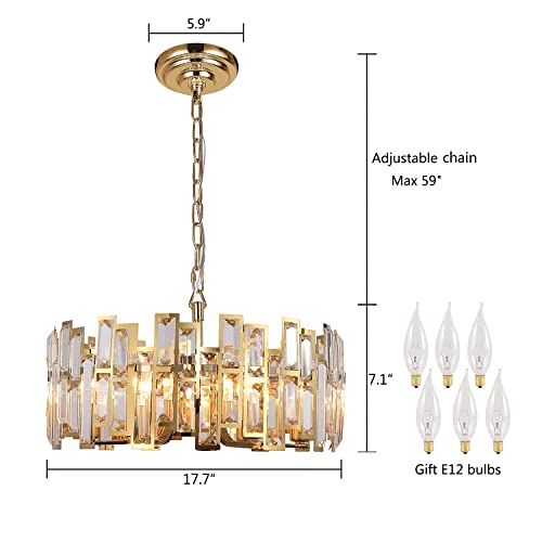 Akeelighting Gold Chandeliers Lighting Modern Crystal Chandelier 6 Light Contemporary Girls Bedroom Dining Room Ceiling Hanging Pendant Chandelier Lighting Fixture D17.7