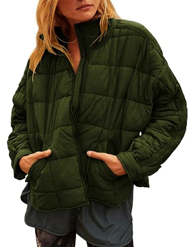 Huaqiao Womens Quilted Puffer Jackets Lightweight Zipper Short Winter Coat With Pockets(White-M)