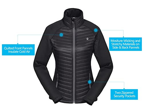 Little Donkey Andy Women's Insulated Hiking Jacket, Thermal Running Hybrid Jacket, Lightweight Breathable and Warm, Black Size XS