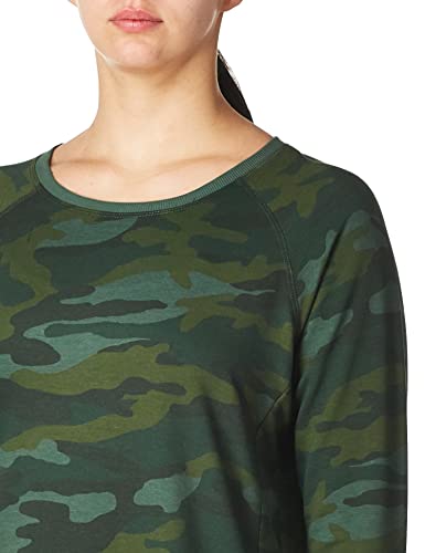 Danskin Women's Long Sleeve Printed Crew Neck Pullover, Forest Camo, Small