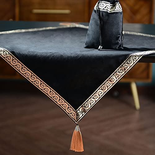 ARTABLE Tarot Cards Table Cloth Altar Tablecloth Velvet Square Divination Wicca Tapestry Small Tablecloth with Tarot Pouch 25.6 x 25.6 Inch (Black)