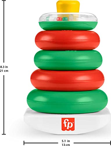 Fisher-Price Baby Toy Holiday Rock-a-Stack, Red & Green Ring Stacking Activity for Developmental Play Infants Ages 6+ Months