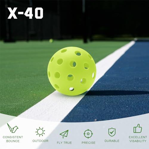 U-pick Pickleball Balls, Outdoor Pickleball Balls 4 Packs, Pickle Balls with Mesh Bag, High Elasticity & Balanced & Durable, 40 Holes Pickleball for All Skill Levels