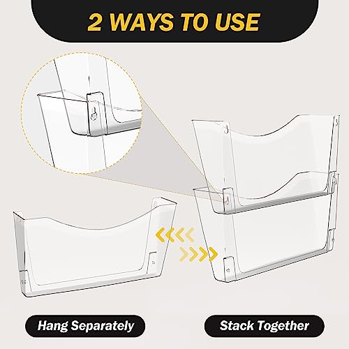 Kuntine.B 3 Pack Clear Single Pocket File Holder Hanging Wall Organizer, Wall Mount Mails Magazines Organizer for Office and Home