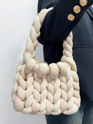 WKLOUYHE Woven Bags for Women Woven Handbag Handmade Totes Shoulder Bag Trendy Purse Gift for Women Beige