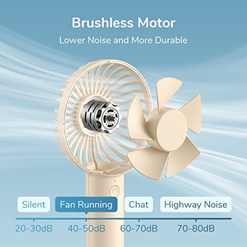 JISULIFE Handheld Fan, Portable Small Fan with 3 Speeds, USB Rechargeable Hand Fan, Personal Fan Battery Operate for Outdoor, Indoor, Commute, Office, Travel, Gifts -Beige