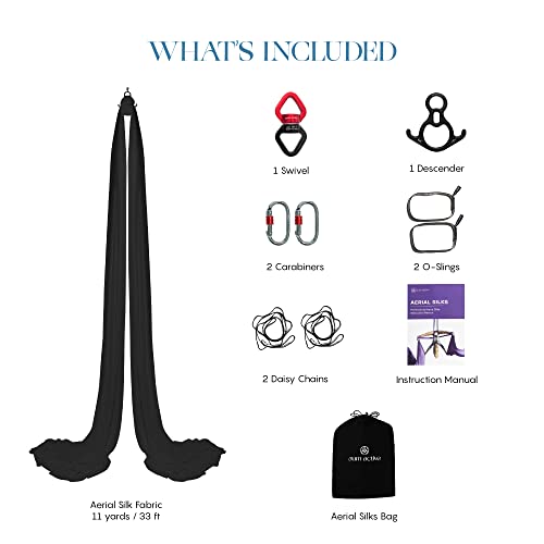 aum active Aerial Silks Yoga Swing Kit 11 Yards | Durable for Home Gymnastics Acrobatic Flying Yoga | Tricot Fabric with Hardware, Swivel & Guide(Rigging Point Up to 18ft)