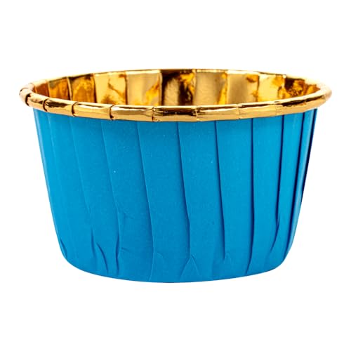 Restaurantware Panificio 3.5 Ounce Baking Cups 50 Greaseproof Foil Cups - Lids Sold Separately Oven-Ready Blue Foil Paper Muffin Liners Microwavable Disposable