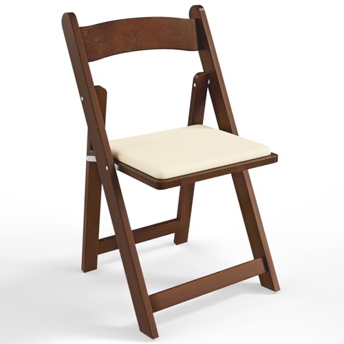 VINGLI Wooden Folding Chairs with Cushion, Comfortable, Portable and Durable Foldable Seating for Indoor & Outdoor Events, Banquet, Party, Dinning, Wedding, Craft, Walnut Brown, 1 Pack