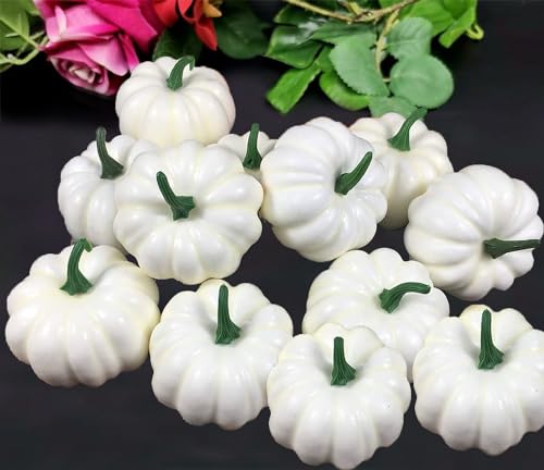 WESAPPINC Artificial Pumpkins,14PCS White Fake Pumpkins Assorted Pumpkins Large Faux Harvest Pumpkins for Autumn Thanksgiving Halloween Seasonal Holiday Decor Decoration (7pcs Light Blue Pumpkins)