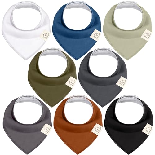 KeaBabies 8-Pack Organic Baby Bandana Drool Bibs - Stylish Unisex Bandana Bibs, Super Absorbent Bandana Drool Bibs, Gentle Teething Bibs for Infants, Organic Cotton Baby Bib (Basics)