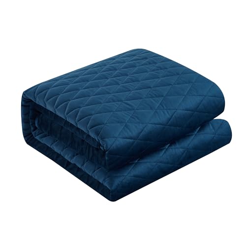 New York & Company Wafa 3 Piece Velvet Quilt Set Diamond Stitched Pattern Bedding - Pillow Shams Included, Queen, Blue