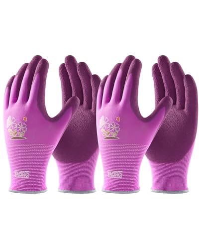 PACIFIC PPE 2 Pairs Gardening Gloves for women and Ladies, Rubber Coated Garden Gloves, Outdoor Protective Work Gloves, Small, Purple