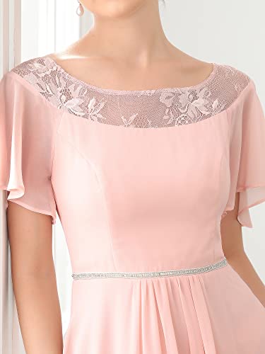 Ever-Pretty Women's Ruffles Sleeve Bridesmaid Dress High Low Beaded Chiffon Midi Mother of The Bride Dresses Cream US24
