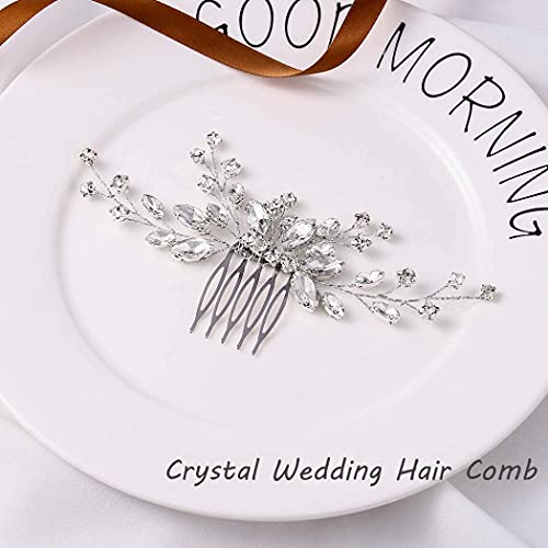 Unicra Bride Silver Wedding Hair Comb Sparkly Crystal Bridal Hair Piece Rhinestone Hair Accessorie for Women and Girls (A-Silver)