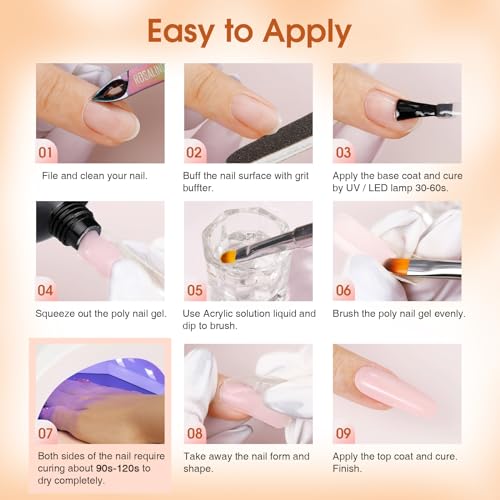 ROSALIND Poly Nail Gel Kit -14 Colors +72 Nail Art Accessories kit Clear Nude Poly Nails Gel Kit Starter Kit With Slip Solution Pro Nude Pink Nail Extensions Gel Set with Mini UV Lamp