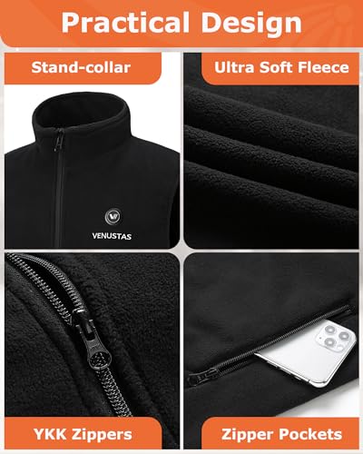 Venustas Men's Fleece Heated Vest with Battery Pack 7.4V, Lightweight Insulated Electric Vest