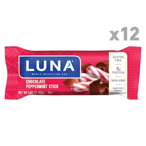 LUNA Bar - Chocolate Peppermint Stick - Gluten-Free - Non-GMO - 7-9g Protein - Made with Organic Oats - Low Glycemic - Whole Nutrition Snack Bars - 1.69 oz. (12 Pack)