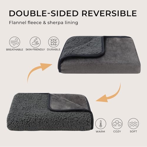 Luciphia Waterproof Blanket for Large Dogs Liquid Proof Furniture Protector Washable Pet Reversible Bed Cover for Couch Soft Sherpa Fleece Cat Blanket Light Grey Small（40" x 28"）