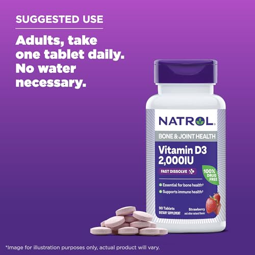 Natrol Vitamin D3 Tablets, Dietary Supplement, Bone & Joint Health, Support Your Immune Health, 2000 IU, 90 Count