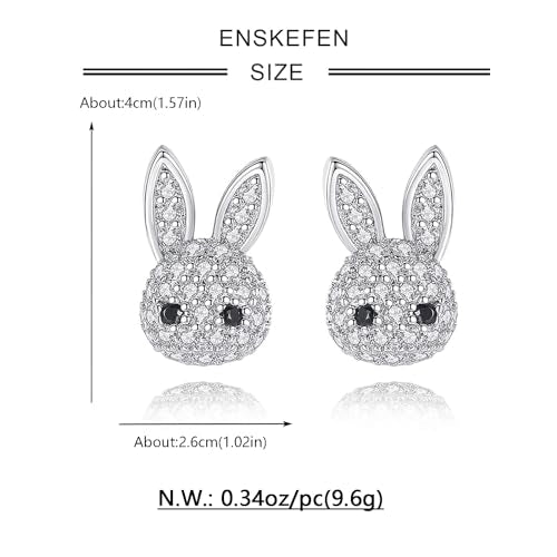 ENSKEFEN Cute Easter Earrings for Women Tiny CZ Rabbit Stud Earrings Funny Bunny Crystal Earrings Silver Rhinestone Earrings Holiday Gifts