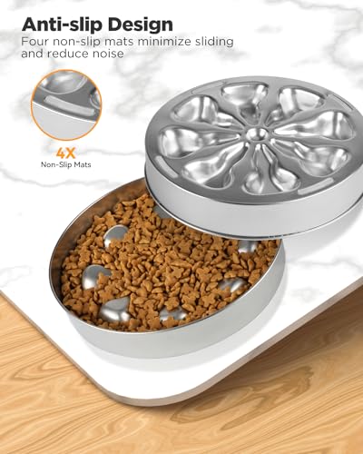 Oiwliur Slow Feeder Dog Bowls - Stainless Steel Non-Slip Metal Slow Feeding Bowl Suitable for Dry, Wet, or Raw Food, 5 Cups Large Capacity Dog Bowl, Double-Sided Design Ideal for All Dog Sizes