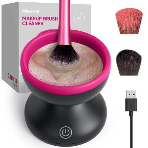 Electric Makeup Brush Cleaner Machine - Alyfini Portable Automatic USB Cosmetic Brushes Cleaner Cleanser Tool for All Size Beauty Makeup Brush Set, Liquid Foundation, Contour, Eyeshadow, Blush Brush