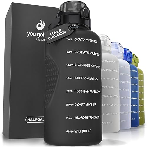 YOU GOT THIS LIVING Motivational Water Bottle with Time Marker,Half Gallon Water bottle with Straw 64 oz/2.2L Gym Water Bottle, Achieve All-Day Hydration SpillProof, BPA FREE