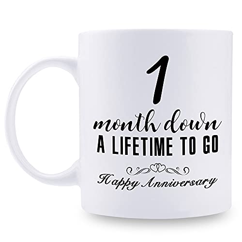 aiyaya 1 Month Anniversary Mugs for Girlfriend Boyfriend - One Month Anniversary Mug for Him Her Couple Lovers - 1 Month Down A Lifetime To Go Happy Anniversary Mug - 11 oz Coffee Mug