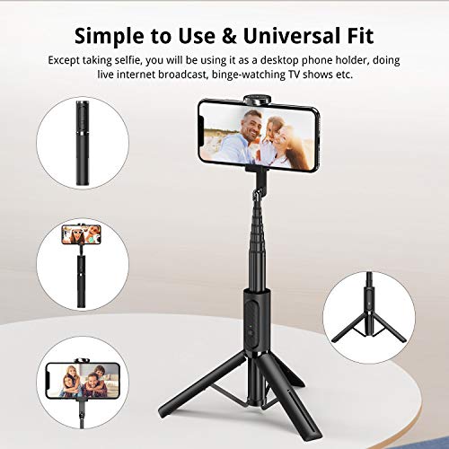 ATUMTEK Selfie Stick Tripod, Extendable 3 in 1 Aluminum Bluetooth Selfie Stick with Wireless Remote and Tripod Stand for iPhone 13/13 Pro/12/11/11 Pro/XS Max/XS/XR/X/8/7, Samsung Smartphones, Black