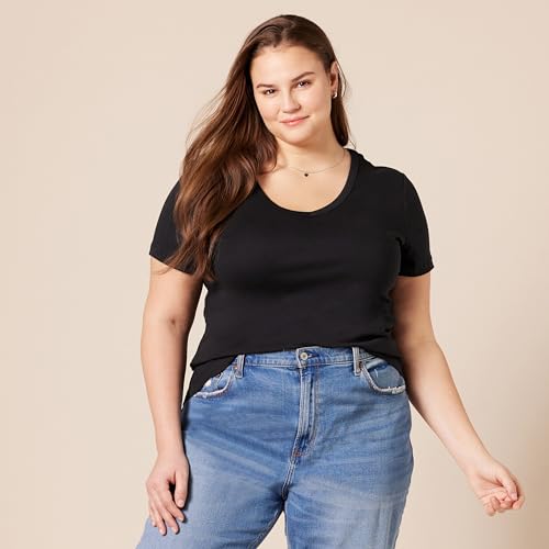 Amazon Essentials Women's Slim-Fit Short-Sleeve V-Neck T-Shirt, Pack of 2, White/Light Camel, XX-Large