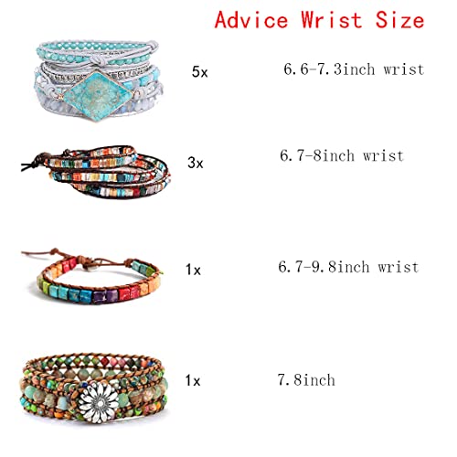 YGLINE Natural Stone Bracelet 5 Wraps Bracelet Handmade Blue Color Boho Bracelet for Women Bracelet