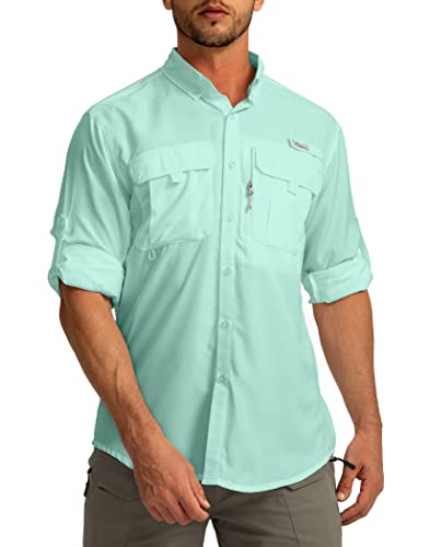 Men's Sun Protection Fishing Shirts Long Sleeve Travel Work Shirts for Men UPF50+ Button Down Shirts with Zipper Pockets(Sorbet Medium)